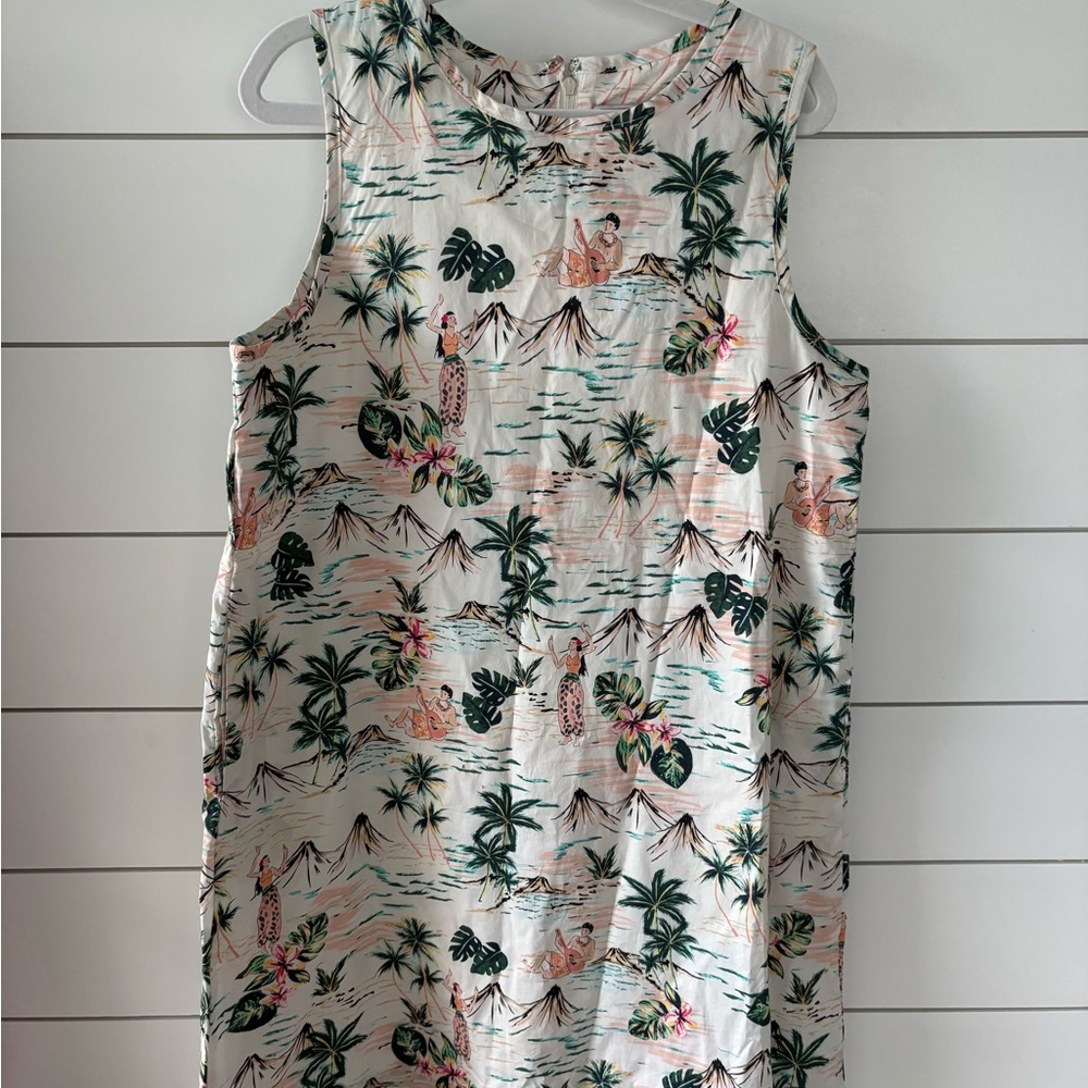 Classic Prep Tropical Print Sleeveless Mini Dress - White/Green/Pink